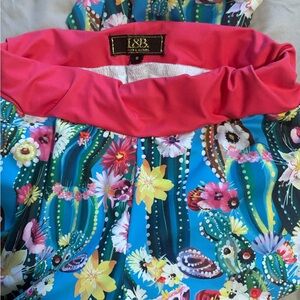 Floral Cactus Print Dress with Pink Collar